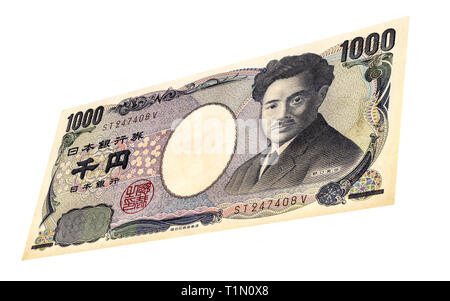 Valuta giapponese 1000 yen banconota con ritratto di Hideyo Noguchi. Yen è la moneta ufficiale del Giappone Foto Stock