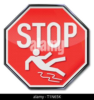 Avviso di arresto e scivolando sul terreno bagnato Illustrazione Vettoriale