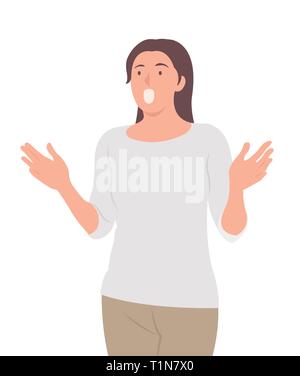 Cartoon persone character design donna sorprendente a qualcosa con la bocca aperta. Ideale sia per la stampa e il web design. Illustrazione Vettoriale