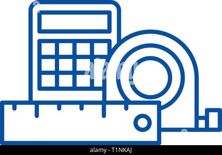 Misurazione e calcoli icona linea concept. Misurazione e calcoli piatto simbolo del vettore, segno, illustrazione di contorno. Illustrazione Vettoriale