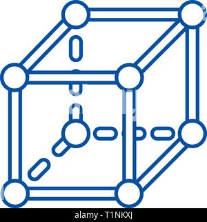 Cubo molecolare icona linea concept. Cubo molecolare piatto simbolo del vettore, segno, illustrazione di contorno. Illustrazione Vettoriale