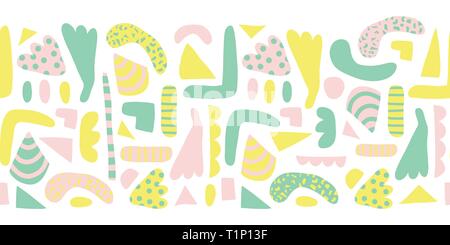 Contorno orizzontale senza giunture vettore di forme astratte moderne. Motivo di elementi semplici sfondo verde, giallo, rosa. Stile scandinavo. Moderno felice Illustrazione Vettoriale