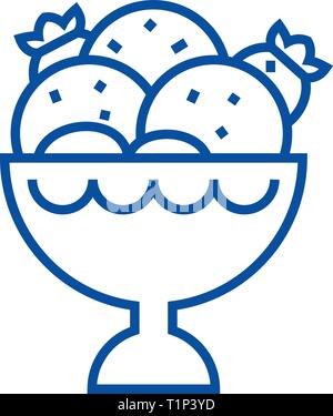 Ice Cream bowl icona linea concept. Ice Cream ciotola piatto simbolo del vettore, segno, illustrazione di contorno. Illustrazione Vettoriale