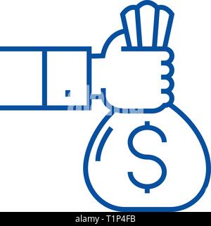 Investimenti,sponsor,finanziamenti icona linea concept. Investimenti,sponsor,finanziamento piatto simbolo del vettore, segno, illustrazione di contorno. Illustrazione Vettoriale