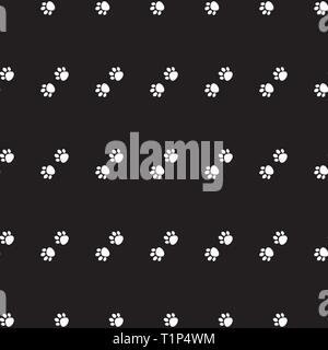 Vector seamless pattern con gatto cane della zampa della zampa. Nero e sfondo bianco Illustrazione Vettoriale