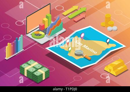 San marino business isometrica crescita economia paese con mappa e condizione delle finanze - vettore Illustrazione Vettoriale