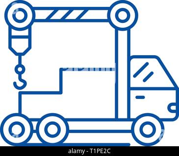 Macchina gru icona linea concept. Macchina gru piatto simbolo del vettore, segno, illustrazione di contorno. Illustrazione Vettoriale