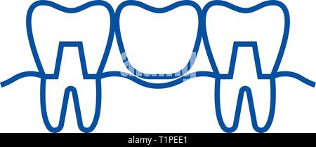 Dentiera icona linea concept. Dentiera piatto simbolo del vettore, segno, illustrazione di contorno. Illustrazione Vettoriale