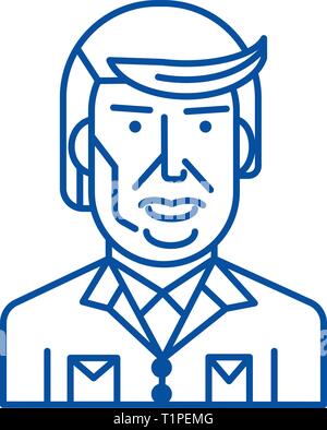 Donald Trump icona linea concept. Donald Trump piatto simbolo del vettore, segno, illustrazione di contorno. Illustrazione Vettoriale