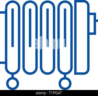 Radiatore,riscaldatore olio icona linea concept. Radiatore,riscaldatore olio vettore piatto simbolo, segno, illustrazione di contorno. Illustrazione Vettoriale