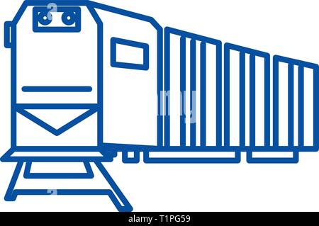 Logistica Ferroviaria,treni,cargo icona linea concept. Logistica Ferroviaria,treni,cargo vettore piatto simbolo, segno, illustrazione di contorno. Illustrazione Vettoriale