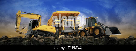 Costruzione di veicoli al tramonto. Il rendering 3D Foto Stock