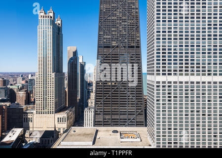 Vista aerea nel quartiere Streeterville compreso il John Hancock Tower Foto Stock