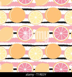 Carino con striping vettore seamless pattern illustrazione dello sfondo con i limoni e le arance Illustrazione Vettoriale