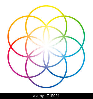 Fiore di vita design con i colori dei sette chakra. Opere d'arte relative  alla spiritualità e alla geometria Sacra Foto stock - Alamy