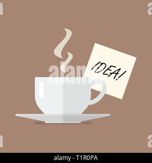 Tazza di caffè con idea testo sulla nota adesiva. Piatto design di stile Illustrazione Vettoriale