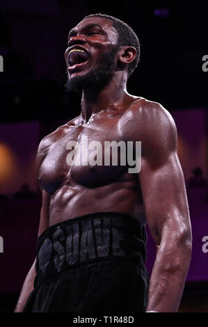 Oxon Hill, Maryland, Stati Uniti d'America. 24 Mar, 2019. JAMONTAY CLARK risate durante il super welterweight corrispondono a MGM Porto Nazionale in Oxon Hill, Maryland. Credito: Amy Sanderson/ZUMA filo/Alamy Live News Foto Stock