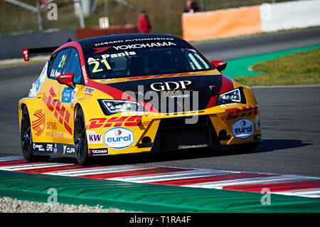 Circuito de Barcelona-Catalunya, Barcelona, Spagna. 28 Mar, 2019. FIA World Touring campionato, testing day 1; Aurelien Panis (FRA), Comtoyou Racing, CUPRA TCR in azione durante il WTCR prova ufficiale Credito: Azione Sport Plus/Alamy Live News Foto Stock