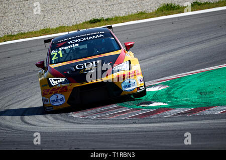 Barcellona, Spagna. 28 marzo, 2019. Aurelien Panis (FRA), Comtoyou Racing , CUPRA TCR in azione durante il WTCR prova ufficiale presso il Circuito di Catalunya. Credito: Pablo Guillen/Alamy Live News Foto Stock