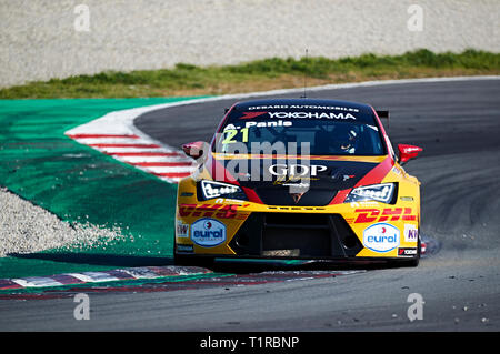 Barcellona, Spagna. 28 marzo, 2019. Aurelien Panis (FRA), Comtoyou Racing , CUPRA TCR in azione durante il WTCR prova ufficiale presso il Circuito di Catalunya. Credito: Pablo Guillen/Alamy Live News Foto Stock