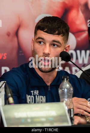 Liverpool, Regno Unito. 28 marzo, 2019. Durante Liam Smith vs. Sam Eggington conferenza stampa finale presso la Cunard Building giovedì 28 marzo 2019. LIVERPOOL, in Inghilterra. (Solo uso editoriale, è richiesta una licenza per uso commerciale. Nessun uso in scommesse, giochi o un singolo giocatore/club/league pubblicazioni.) Credito: Taka G Wu/Alamy News Foto Stock