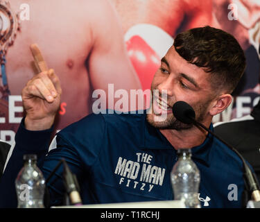 Liverpool, Regno Unito. 28 marzo, 2019. Durante Liam Smith vs. Sam Eggington conferenza stampa finale presso la Cunard Building giovedì 28 marzo 2019. LIVERPOOL, in Inghilterra. (Solo uso editoriale, è richiesta una licenza per uso commerciale. Nessun uso in scommesse, giochi o un singolo giocatore/club/league pubblicazioni.) Credito: Taka G Wu/Alamy News Foto Stock