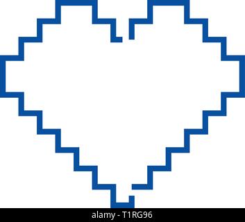 Cuore di pixel icona linea concept. Cuore di pixel piatto simbolo del vettore, segno, illustrazione di contorno. Illustrazione Vettoriale