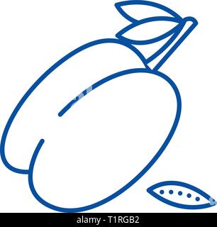 Prugna icona linea concept. Prugna piatto simbolo del vettore, segno, illustrazione di contorno. Illustrazione Vettoriale