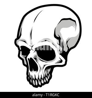 Dettagliata cranio classico Capo Bianco e Nero illustrazione Illustrazione Vettoriale