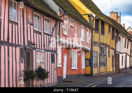 A struttura mista in legno e muratura cottage medievale, Water Street, Lavenham, Suffolk, Inghilterra, Regno Unito Foto Stock