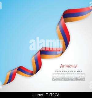 Banner di vettore nei colori del blu e del bianco e agitando il nastro con la bandiera dell'Armenia. Modello per la progettazione di poster, opuscoli, materiali stampati, logo Illustrazione Vettoriale