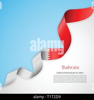 Banner di vettore nei colori del blu e del bianco e agitando il nastro con la bandiera del Bahrain. Modello per la progettazione di poster, opuscoli, materiali stampati, logo Illustrazione Vettoriale