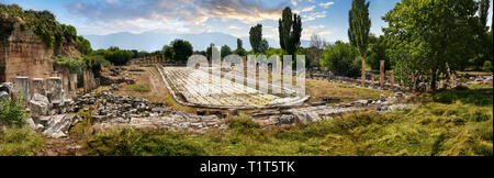 Sud Agora scavo piscina, un parco pubblico, Aphrodisias sito archeologico, Aydin Provincia, Turchia. Foto Stock