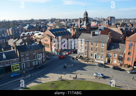 Centro di York visti da la Torre di Clifford, York, North Yorkshire, Inghilterra, Febbraio 2019 Foto Stock