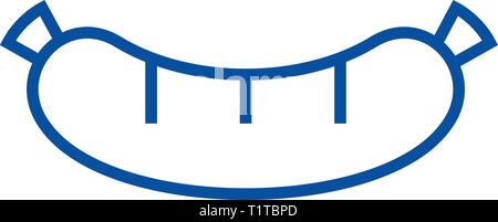 Salsiccia icona linea concept. Salsiccia piatto simbolo del vettore, segno, illustrazione di contorno. Illustrazione Vettoriale