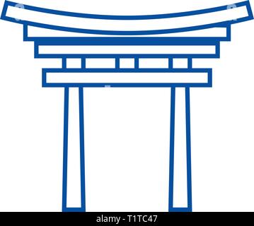 Lo Shintoismo icona linea concept. Lo Shintoismo piatto simbolo del vettore, segno, illustrazione di contorno. Illustrazione Vettoriale