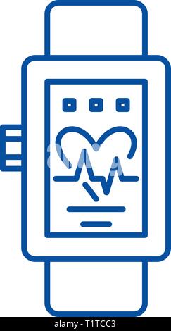 Smart orologi icona linea concept. Smart orologi piatto simbolo del vettore, segno, illustrazione di contorno. Illustrazione Vettoriale