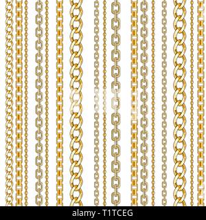 Abctract seamless pattern con catene d'oro su sfondo nero per tessuto. Alla moda di ripetere la stampa. Illustrazione Vettoriale