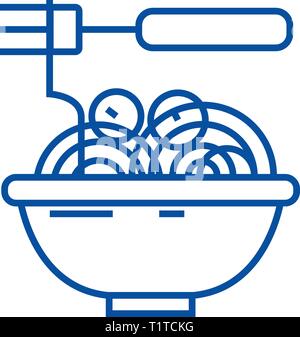 Spaghetti alla bolognese con polpettine icona linea concept. Spaghetti alla bolognese con polpette di carne piatto simbolo del vettore, segno, illustrazione di contorno. Illustrazione Vettoriale