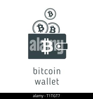 Vettore portafoglio bitcoin con monete, cryptocurrency nel portafogli. Bitcion monete nel portafogli illustrazione vettoriale Illustrazione Vettoriale