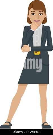 Business donna pensiero concetto mascotte Illustrazione Vettoriale