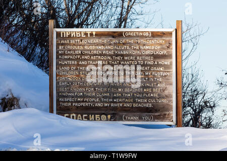 Benvenuto di Ninilchik segno, Penisola di Kenai, Alaska.. Foto Stock