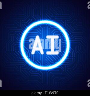 Intelligenza artificiale landing page. Website template per ia sfondo tecnologico Illustrazione Vettoriale