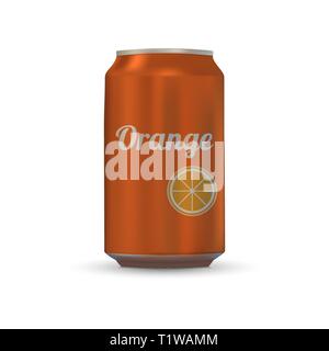 Bevanda a base di arancia di alluminio è isolato su sfondo bianco Illustrazione Vettoriale