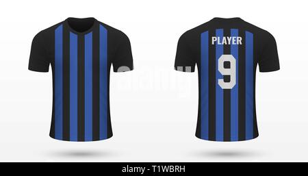 Calcio realistiche shirt Inter, jersey modello per kit calcio. Illustrazione Vettoriale Illustrazione Vettoriale