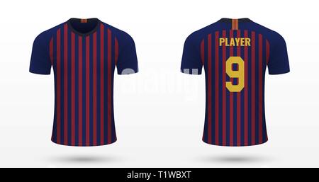 Realistico maglia calcio Barcellona, jersey modello per kit calcio. Illustrazione Vettoriale Illustrazione Vettoriale