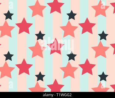 Modello di stelle colorati in rosa striato sfondo blu Illustrazione Vettoriale