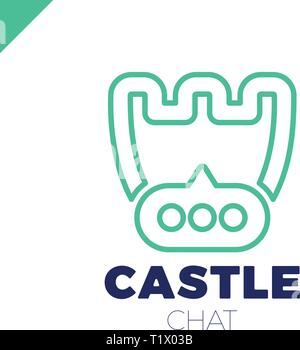 Protezione del castello semplice logotipo minimalista. Sicuro e proteggere il marchio di chat. Illustrazione Vettoriale