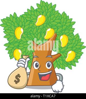 Con denaro borsa mango tree isolato con la mascotte illstration vettore Illustrazione Vettoriale