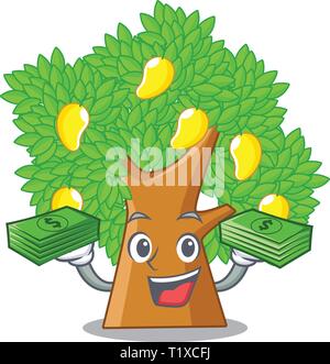 Con denaro borsa carattere mango tree accanto alla casa Illustrazione Vettoriale